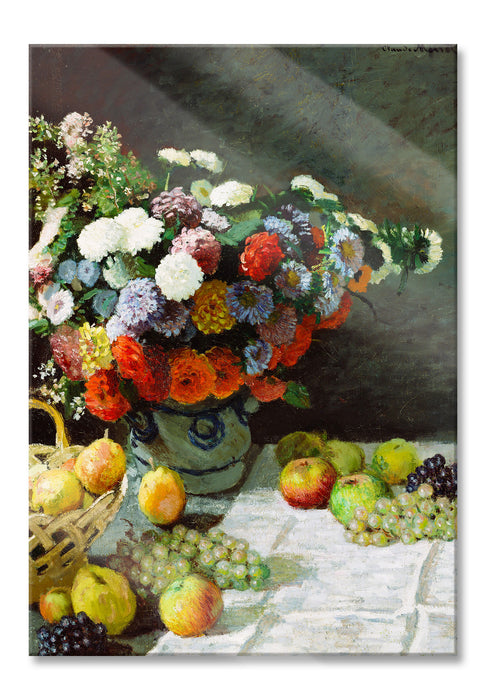 Pixxprint Claude Monet - Stillleben mit Blumen und Früchten, Glasbild