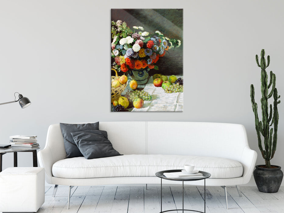 Claude Monet - Stillleben mit Blumen und Früchten, Glasbild