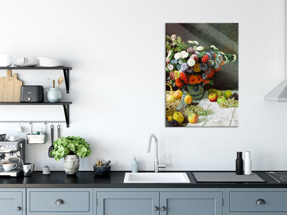 Claude Monet - Stillleben mit Blumen und Früchten, Glasbild