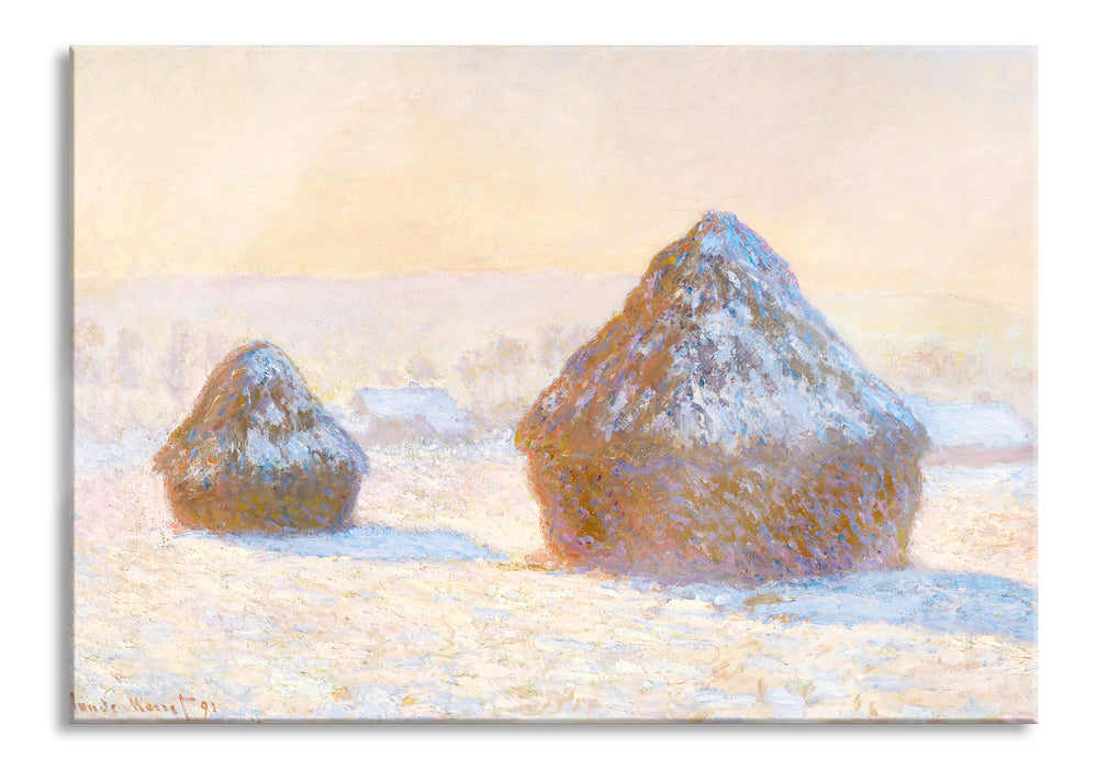 Claude Monet - Heuschober am Morgen Schneeeffekt, Glasbild