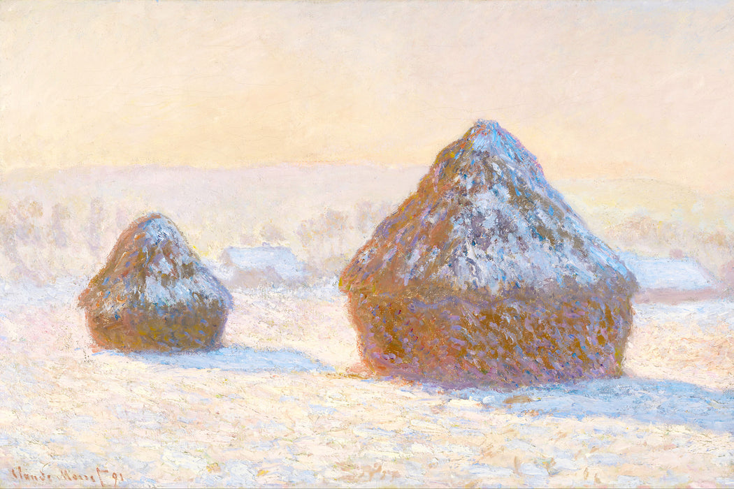 Claude Monet - Heuschober am Morgen Schneeeffekt, Glasbild