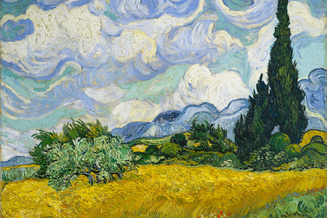 Vincent Van Gogh - Weizenfeld mit Zypressen, Glasbild