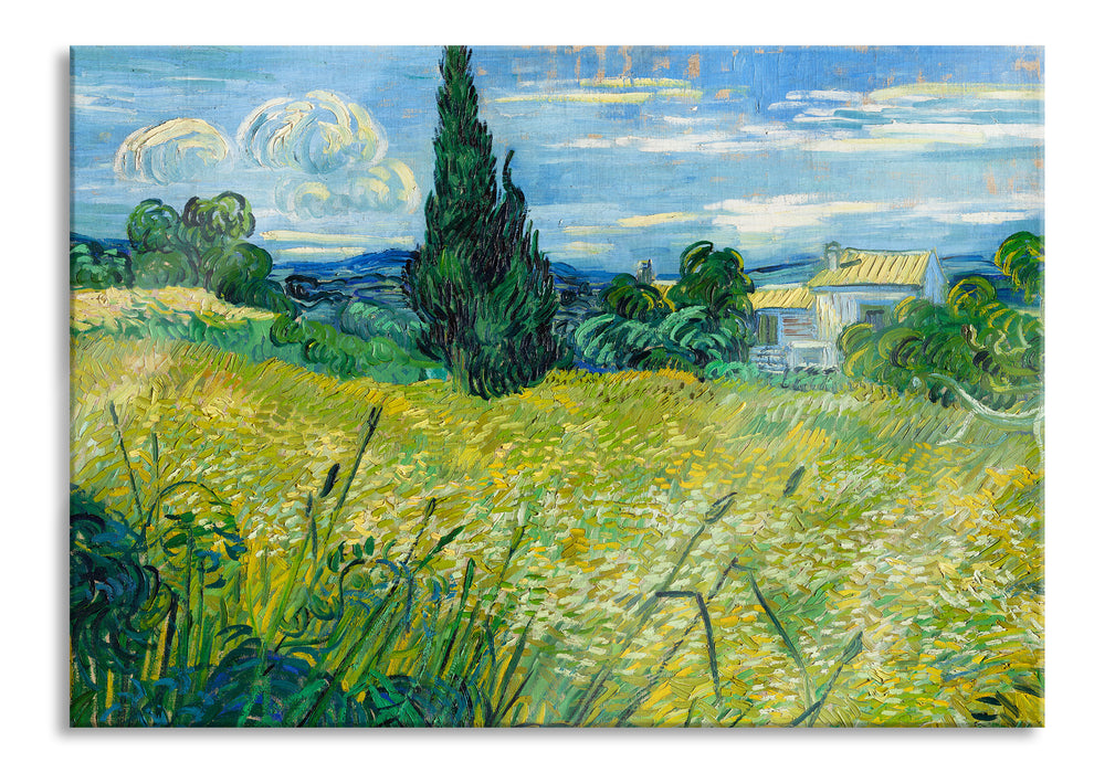 Pixxprint Vincent Van Gogh - Grünes Weizenfeld mit Zypressen, Glasbild
