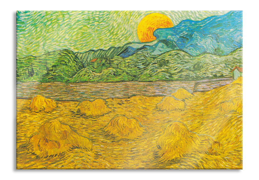 Vincent Van Gogh - Landschaft mit Weizenhaufen, Glasbild