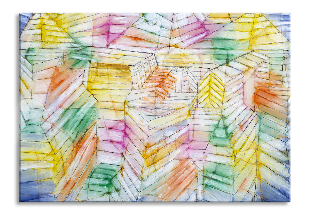 Paul Klee - Bühnen Gebirge Konstruktion, Glasbild