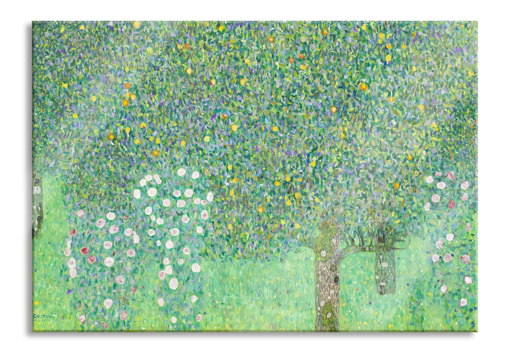 Pixxprint Gustav Klimt - Rosen unter Bäumen, Glasbild
