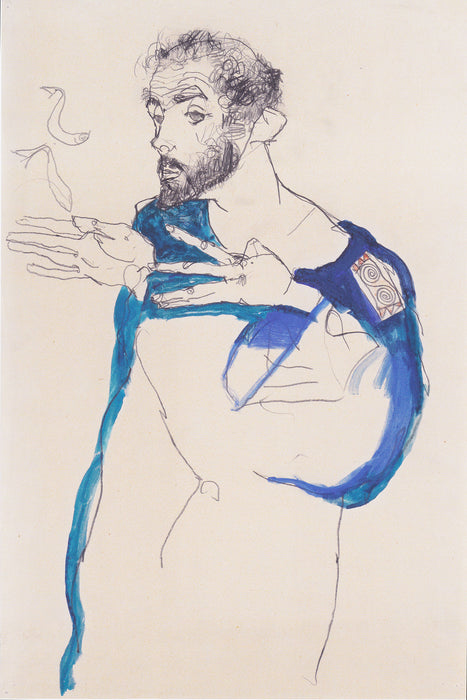 Gustav Klimt - in einem hellblauen Arbeit, Glasbild