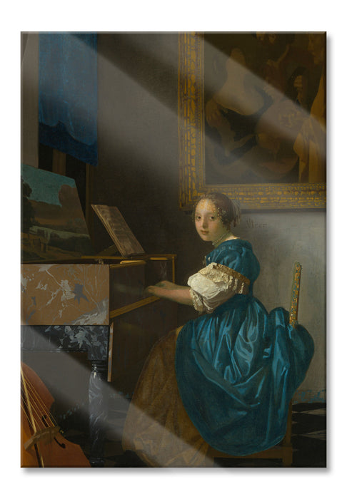 Pixxprint Johannes Vermeer - Sitzende Virginal Spielerin, Glasbild