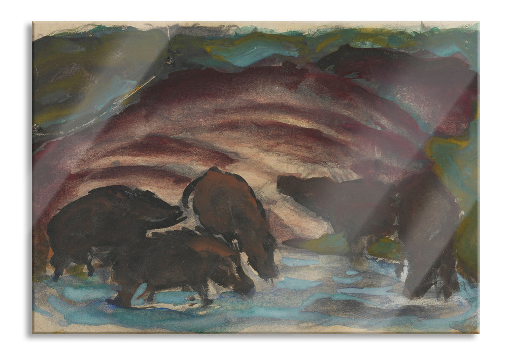 Franz Marc - Wildschweine am Wasser, Glasbild