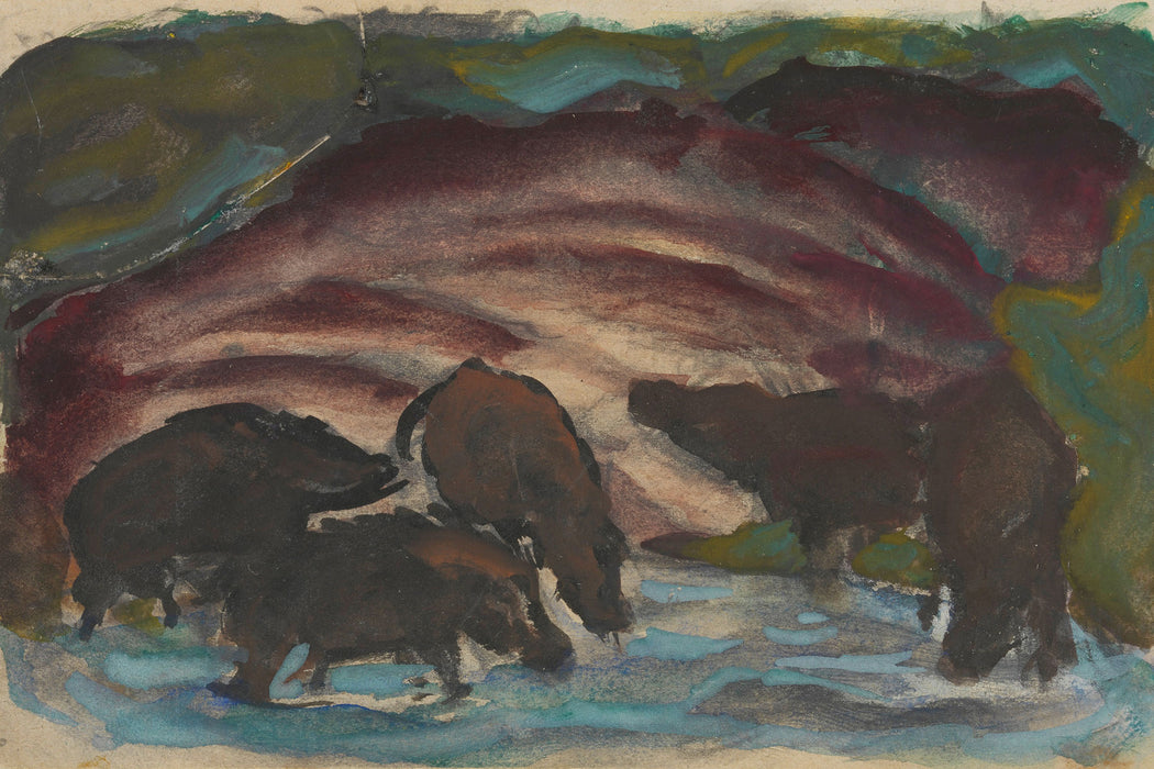 Franz Marc - Wildschweine am Wasser, Glasbild