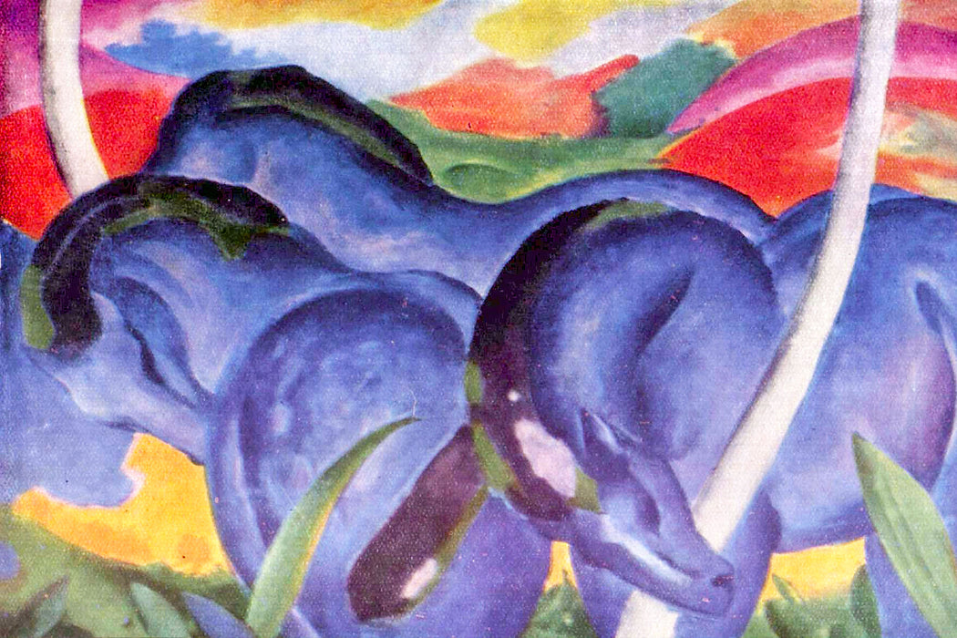 Franz Marc - Die großen blauen Pferde, Glasbild