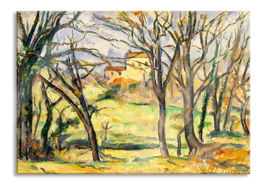 Pixxprint Paul Cézanne - Bäume und Häuser nahe des Jas de Bouff, Glasbild