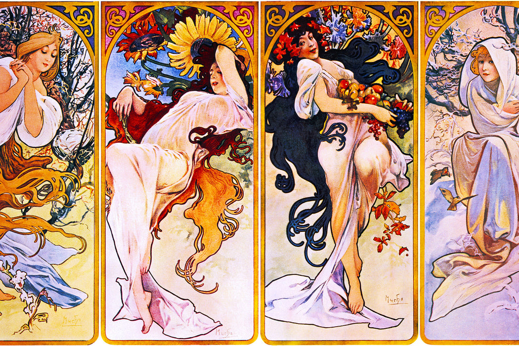 Alfons Mucha - Vier Jahreszeiten , Glasbild