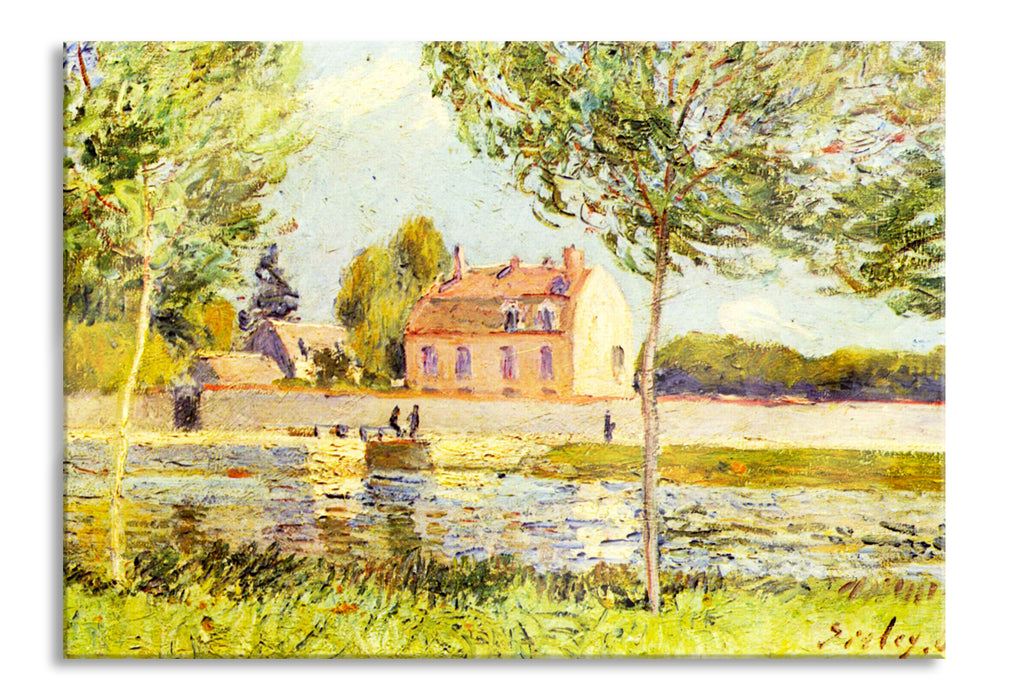 Alfred Sisley - Häuser am Ufer der Loing , Glasbild