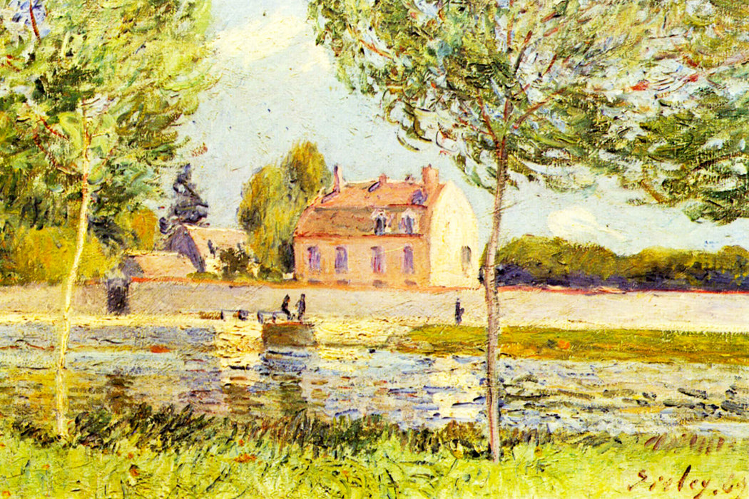 Alfred Sisley - Häuser am Ufer der Loing , Glasbild