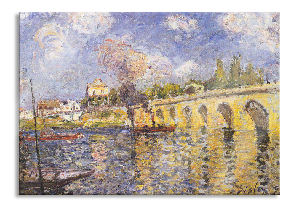 Pixxprint Alfred Sisley - River Steamboat and Bridge , Glasbild