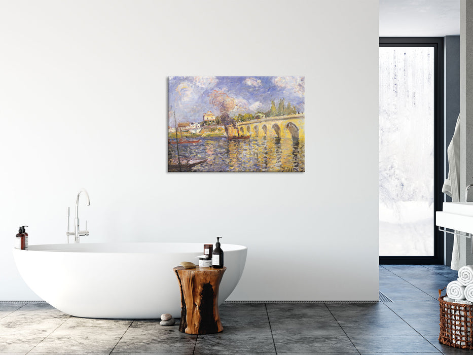 Alfred Sisley - River Steamboat and Bridge , Glasbild