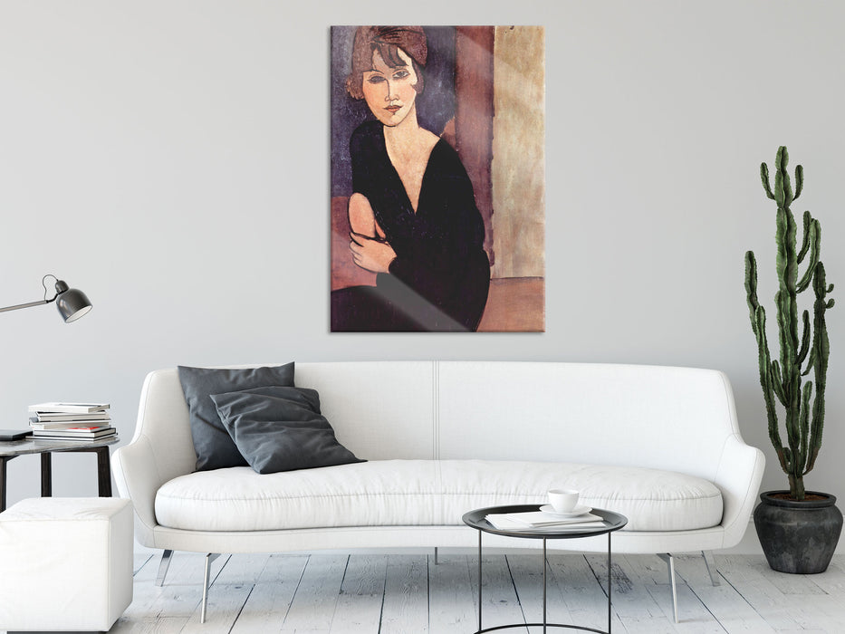Amedeo Modigliani - Sitzende Frau , Glasbild