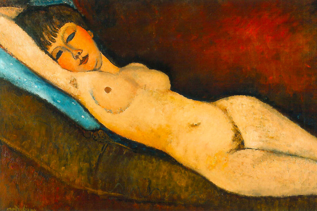 Amedeo Modigliani - Nu Couché au coussin bleu, Glasbild