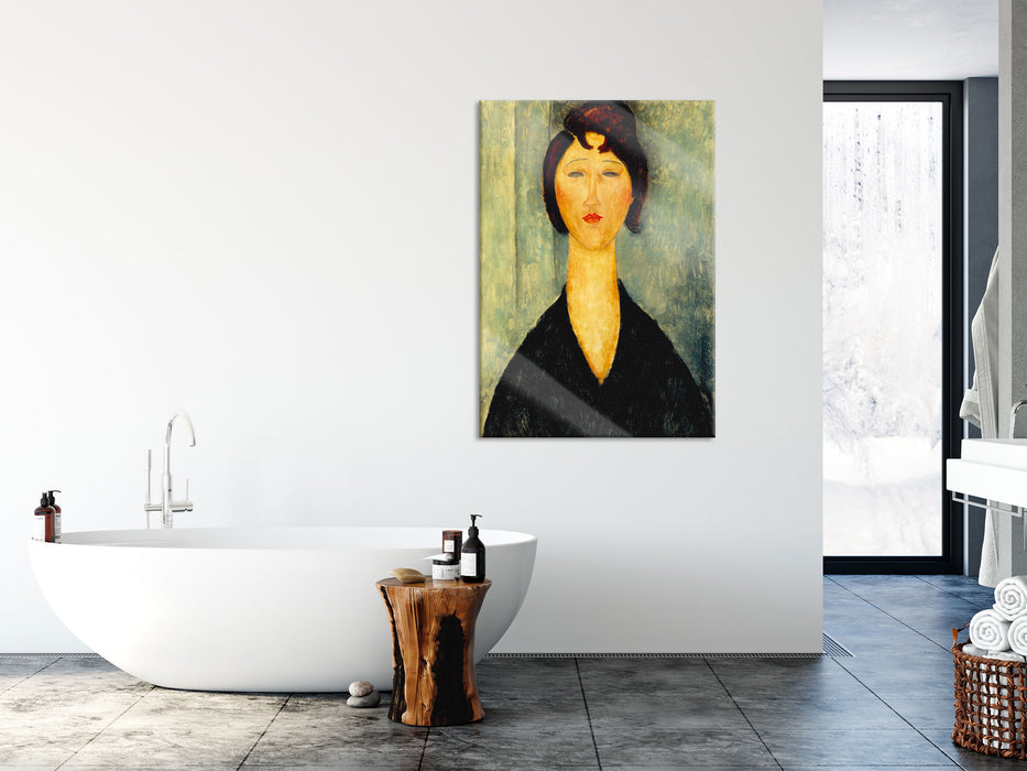 Amedeo Modigliani - Portrait einer jungen Frau , Glasbild