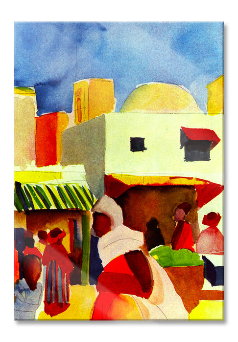 August Macke - Markt in Tunis , Glasbild