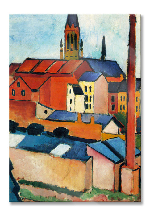 August Macke - Marienkirche mit Häusern und Schornstein, Glasbild