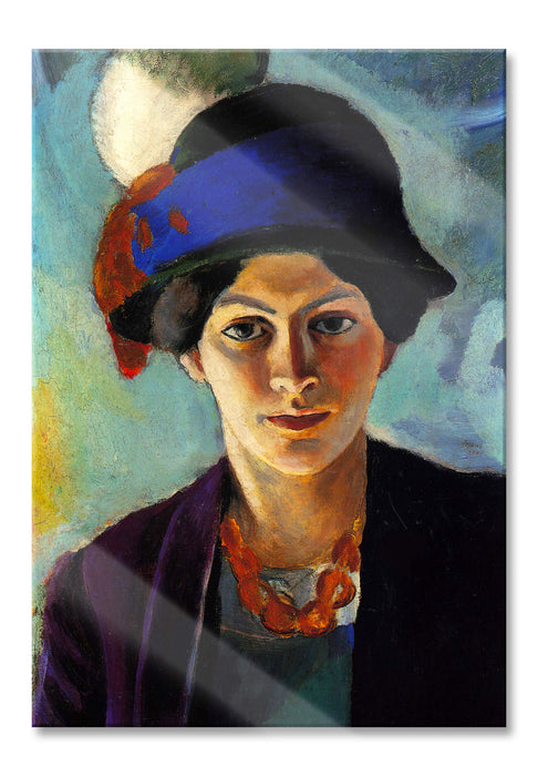 Pixxprint August Macke - Frau des Künstlers mit Hut, Glasbild