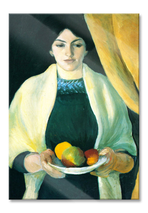 August Macke - Frau des Künstlers mit Äpfeln , Glasbild
