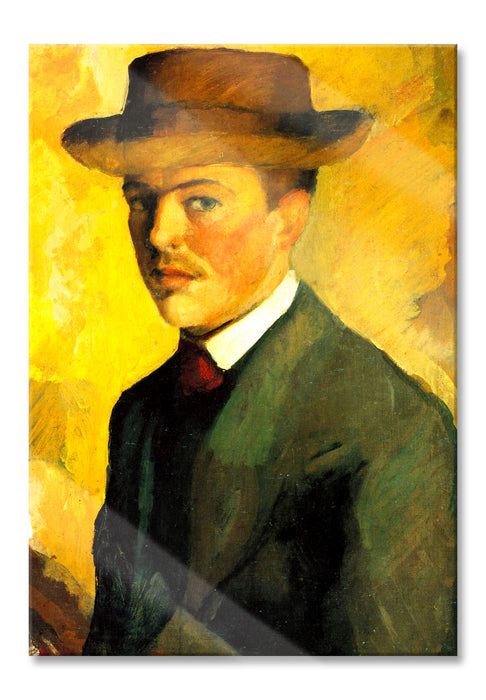 Pixxprint August Macke - Selbstportrait mit Hut , Glasbild