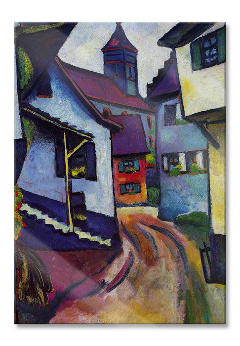 Pixxprint August Macke - Straße mit Kirche in Kandern, Glasbild