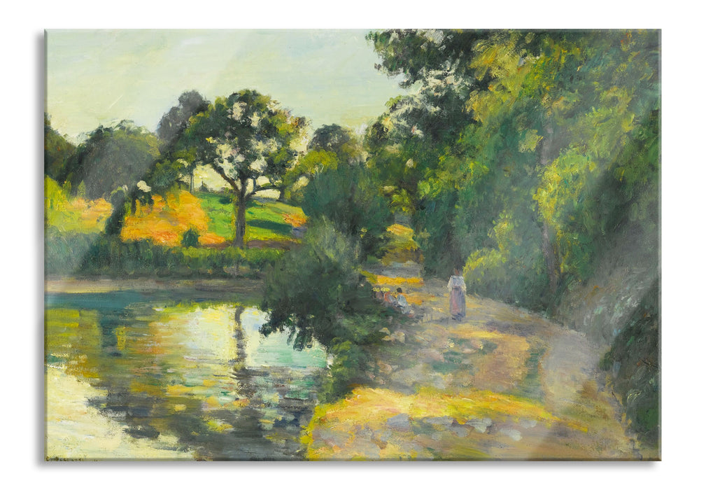 Pixxprint Camille Pissarro - L'ÉTANG AU SOLEIL COUCHANT MONTFOUC, Glasbild