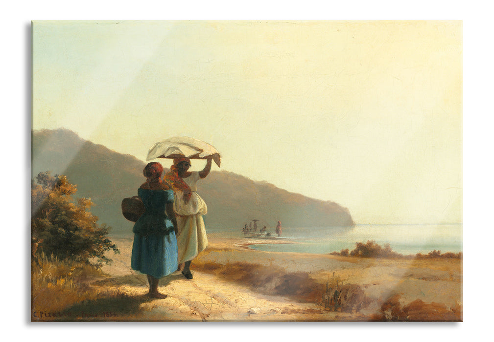 Camille Pissarro - Deux femmes causant au bord de la me, Glasbild