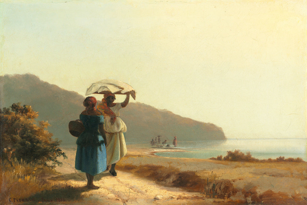 Camille Pissarro - Deux femmes causant au bord de la me, Glasbild