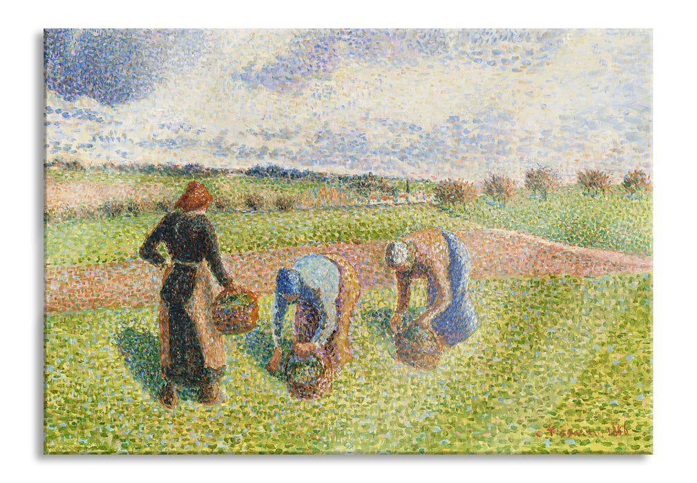 Pixxprint Camille Pissarro - PAYSANNES RAMASSANT DES HERBES ÉRAG, Glasbild