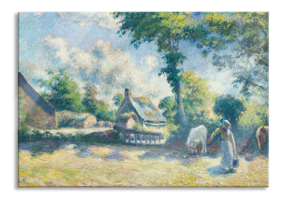 Pixxprint Camille Pissarro - PAYSAGE À MELLERAY FEMME DONNANT , Glasbild