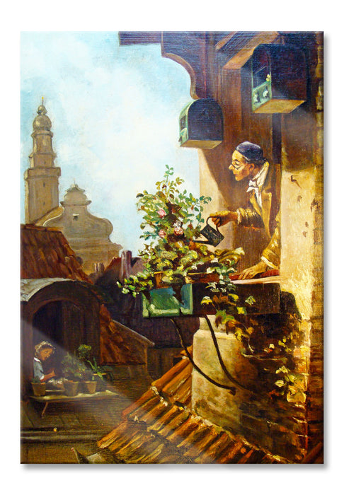 Pixxprint Carl Spitzweg - Im Dachstübchen , Glasbild