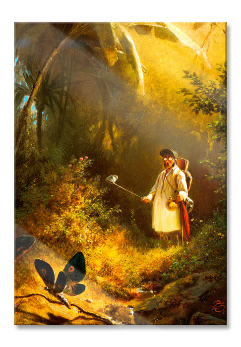 Pixxprint Carl Spitzweg - Der Schmetterlingsjäger , Glasbild