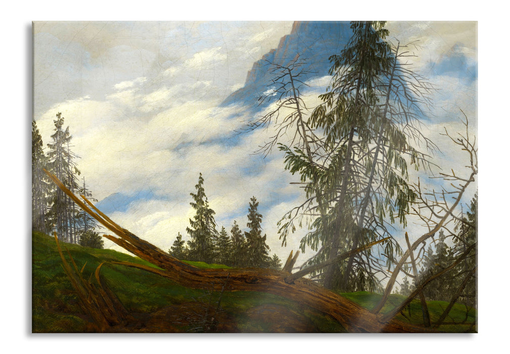 Pixxprint Caspar David Friedrich - Berggipfel mit ziehenden Wolke, Glasbild
