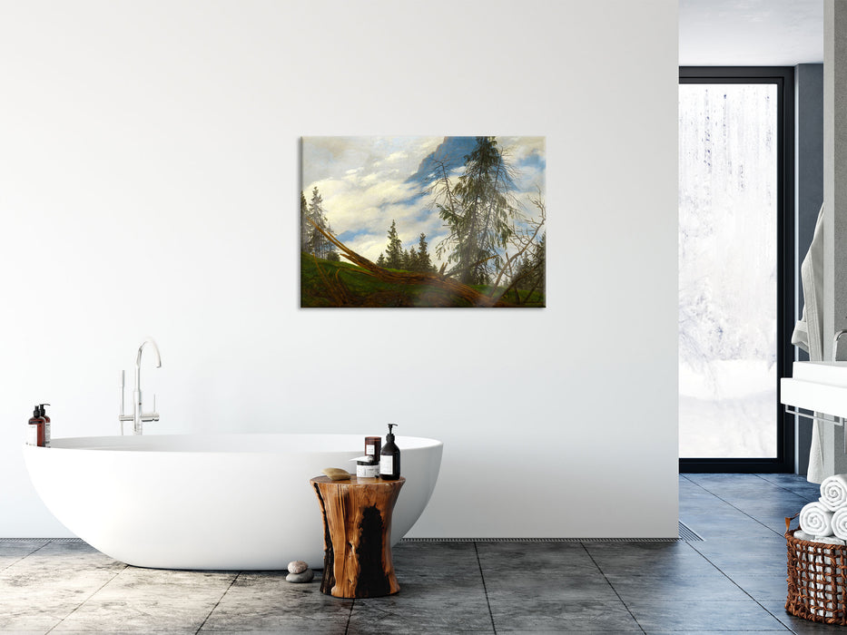 Caspar David Friedrich - Berggipfel mit ziehenden Wolke, Glasbild