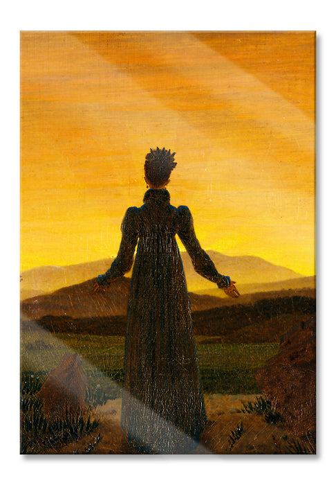 Pixxprint Caspar David Friedrich - Frau vor untergehender Sonne, Glasbild