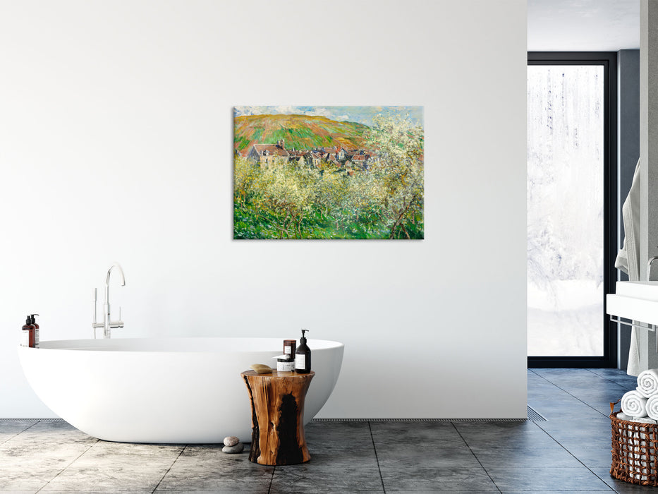 Claude Monet - Blühende Pflaumenbäume , Glasbild