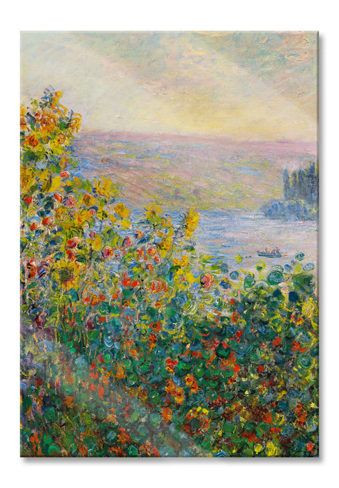 Claude Monet - Blumenbeete in Vetheuil , Glasbild