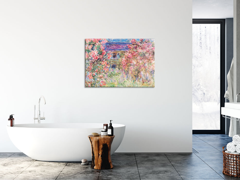 Claude Monet - Das Haus in den Rosen , Glasbild