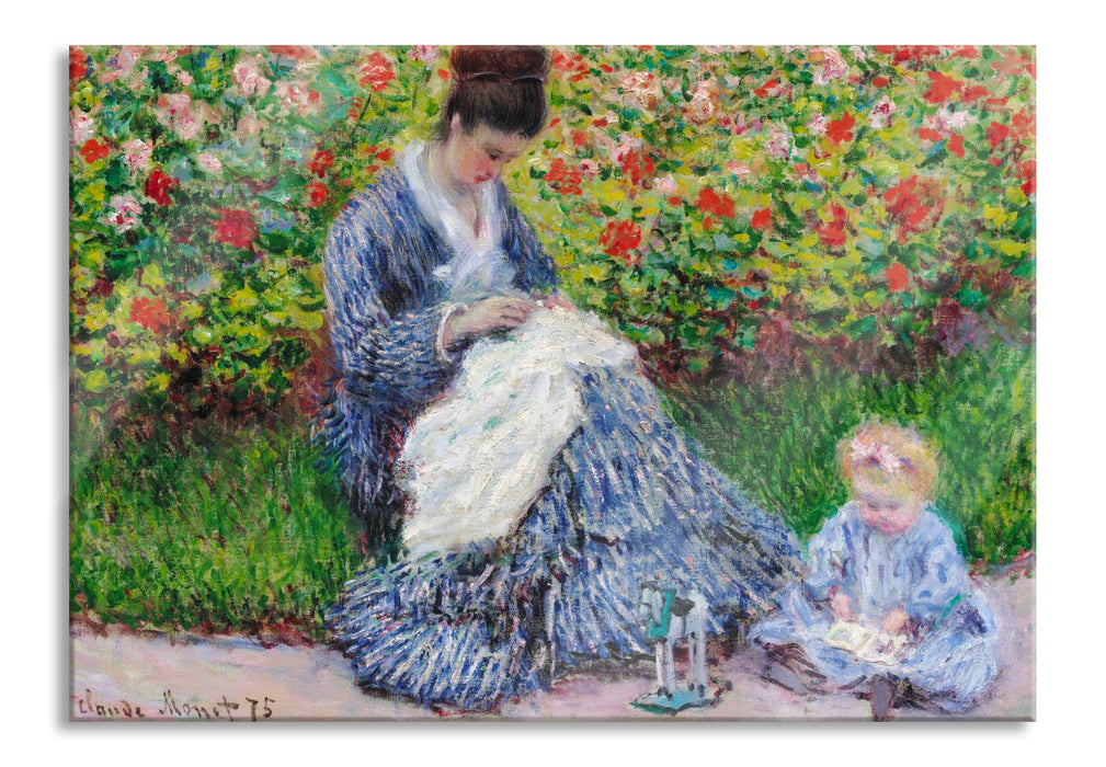 Pixxprint Claude Monet - Camille Monet und ein Kind im Garten des, Glasbild