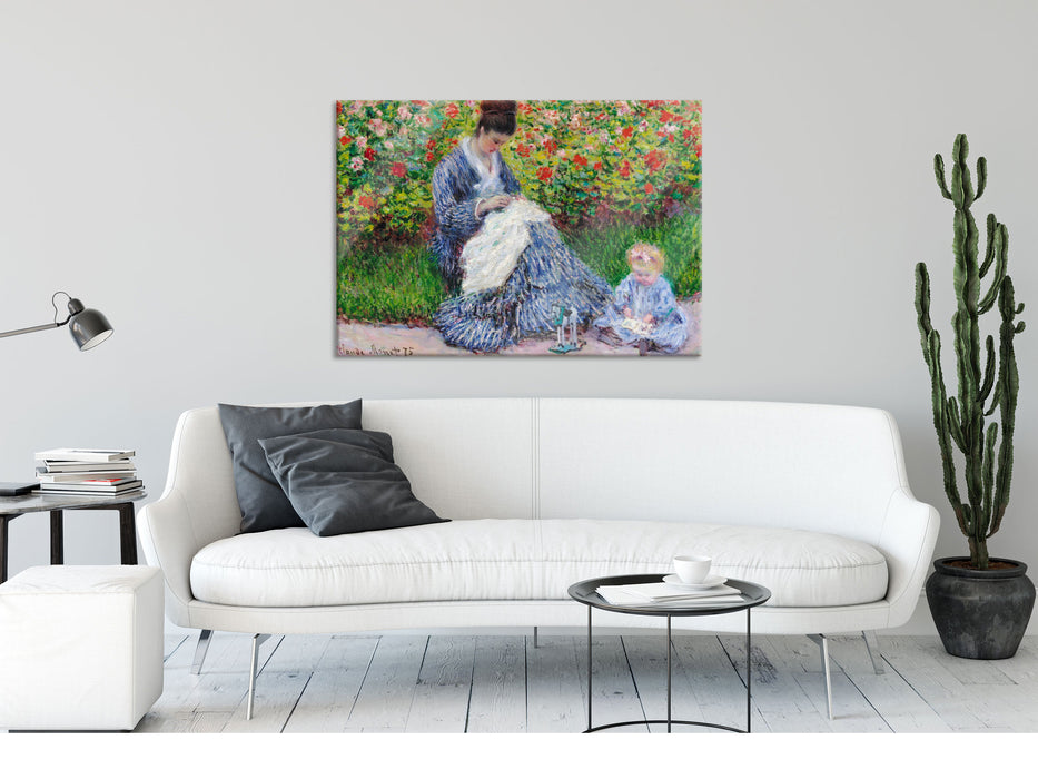 Claude Monet - Camille Monet und ein Kind im Garten des, Glasbild