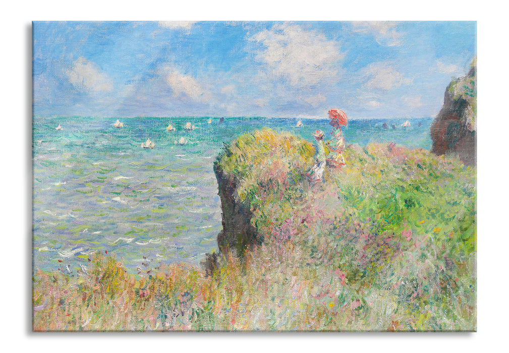 Pixxprint Claude Monet - Spaziergang auf Klippen-Ebene bei Pourvi, Glasbild