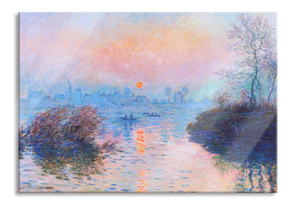 Pixxprint Claude Monet - Sonnenuntergang auf der Seine im Winter, Glasbild