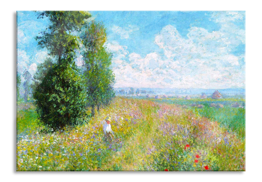 Pixxprint Claude Monet - Wiese mit Pappeln, Glasbild