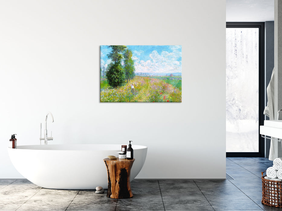 Claude Monet - Wiese mit Pappeln, Glasbild