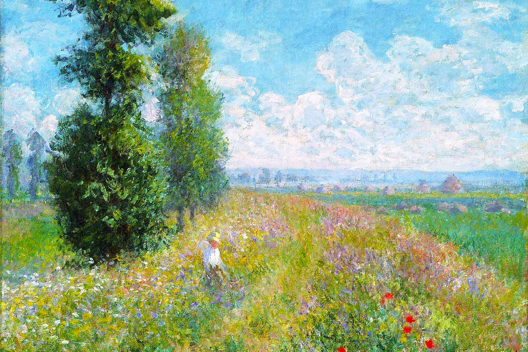 Claude Monet - Wiese mit Pappeln, Glasbild